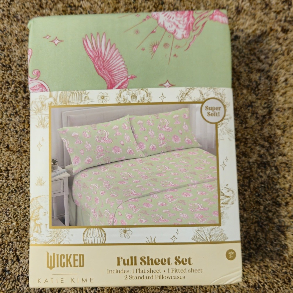 New! Katie Kime x Wicked Sheet Set Full Pink Green Nod to Dorothy Halloween AKA